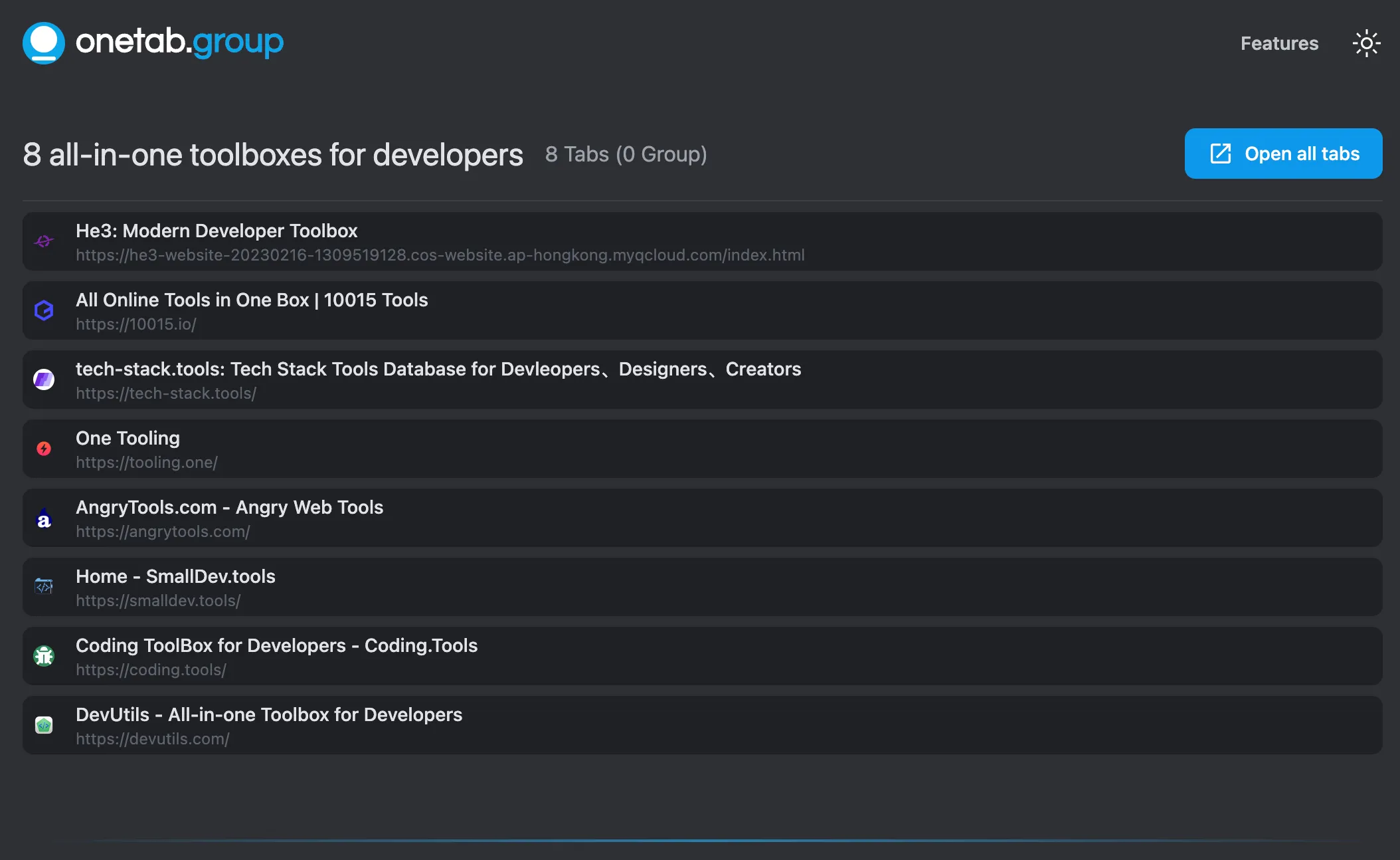 Share tabs via web link feature