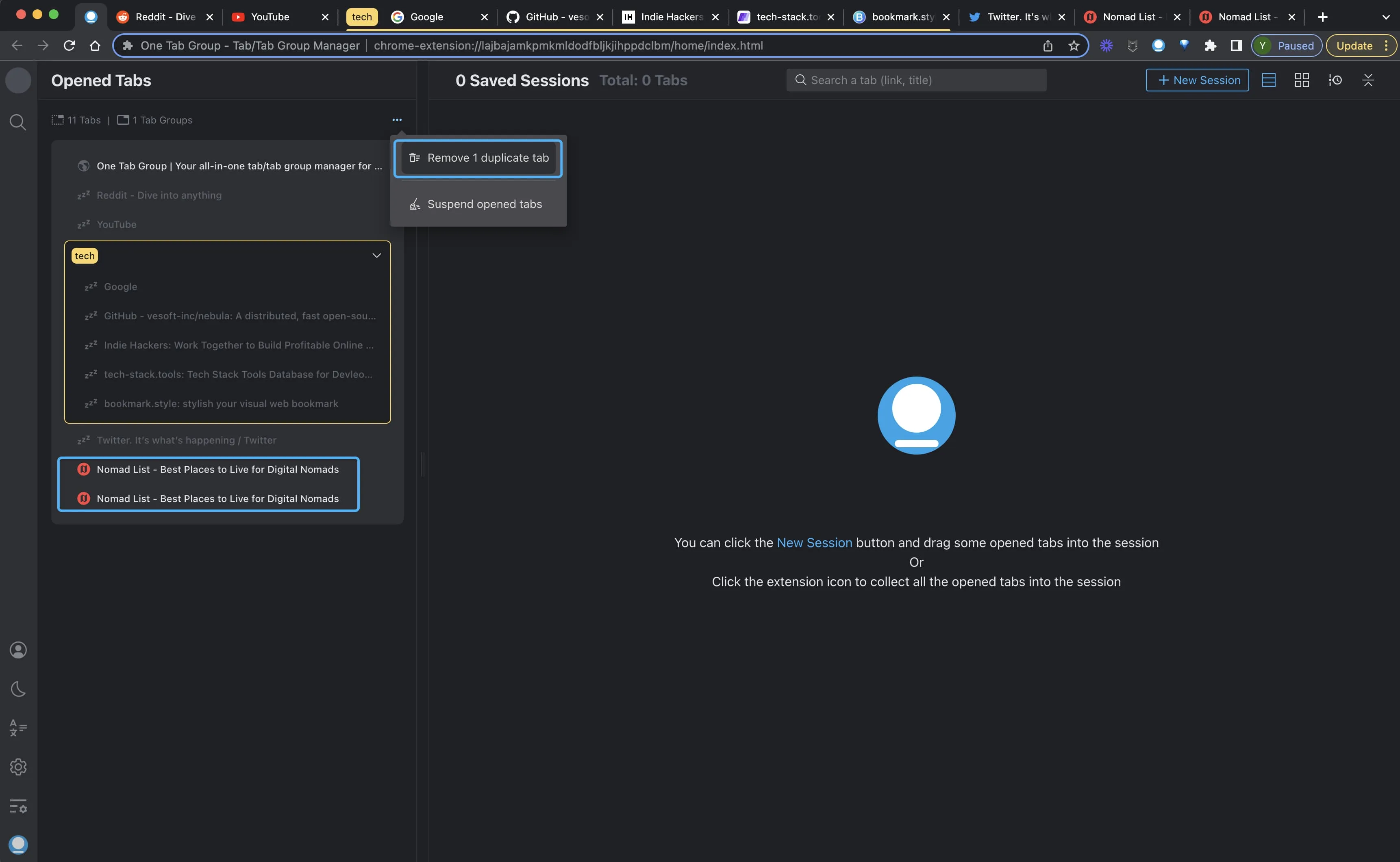 Remove duplicate tabs feature in Tab Deck