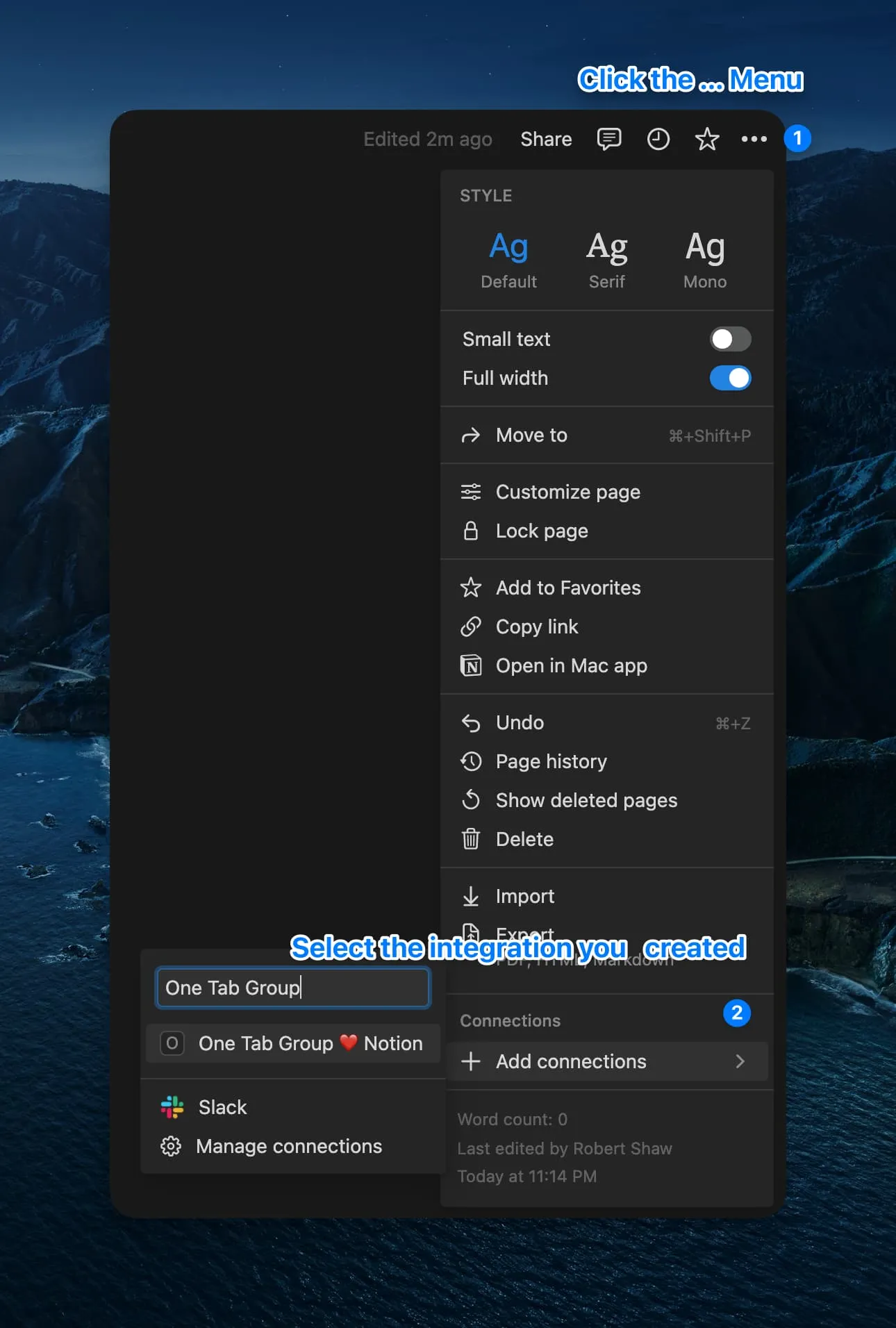 Add integration to Notion page