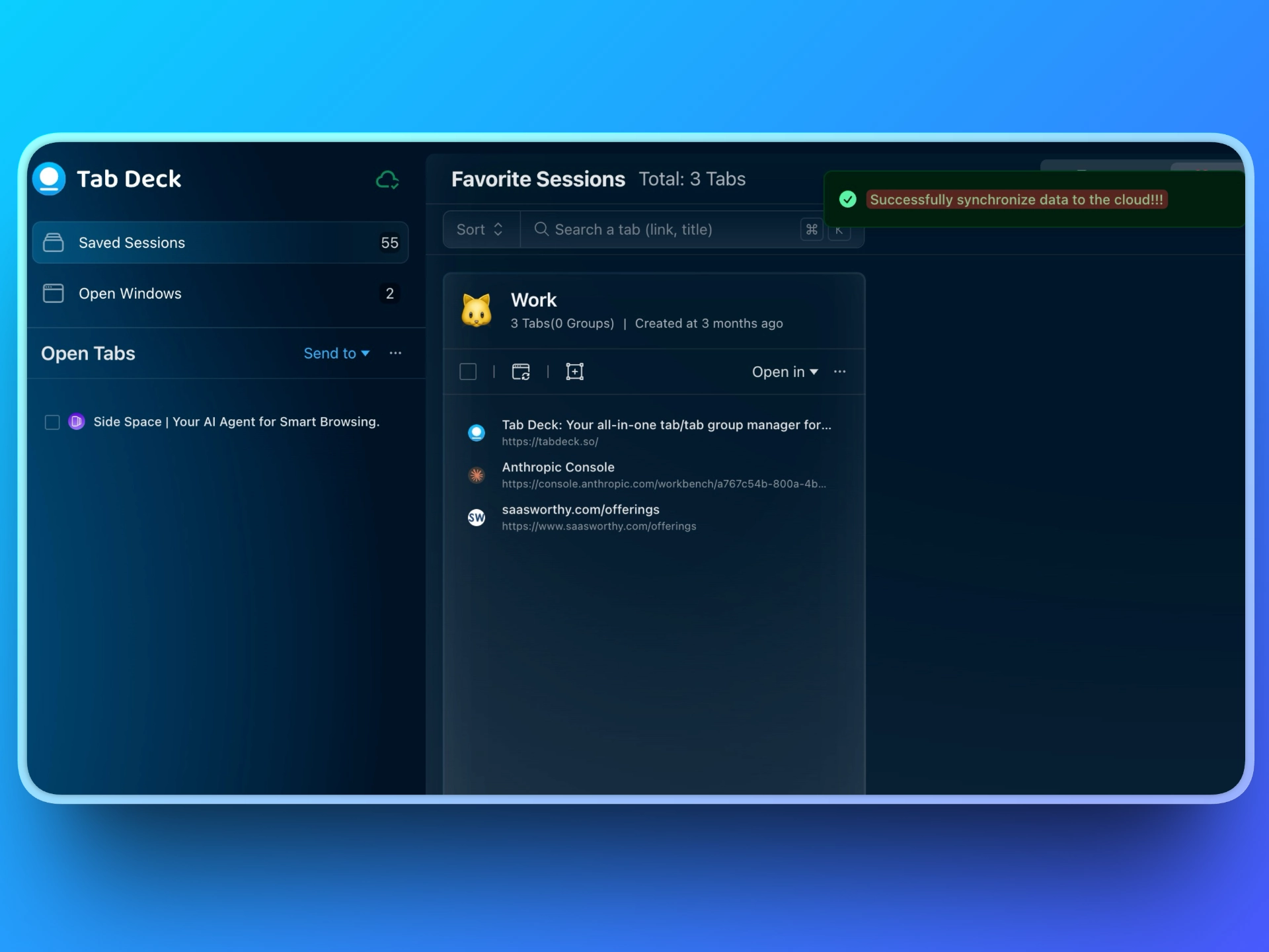 Cloud synchronize tabs and tab groups automatically